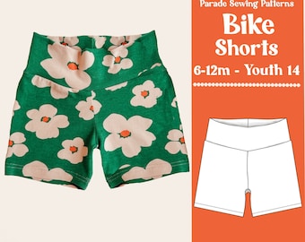 BIKE SHORTS pdf sewing pattern/A0 |  video tutorial | soft, knit shorts for sizes 6-12m up to Youth 14