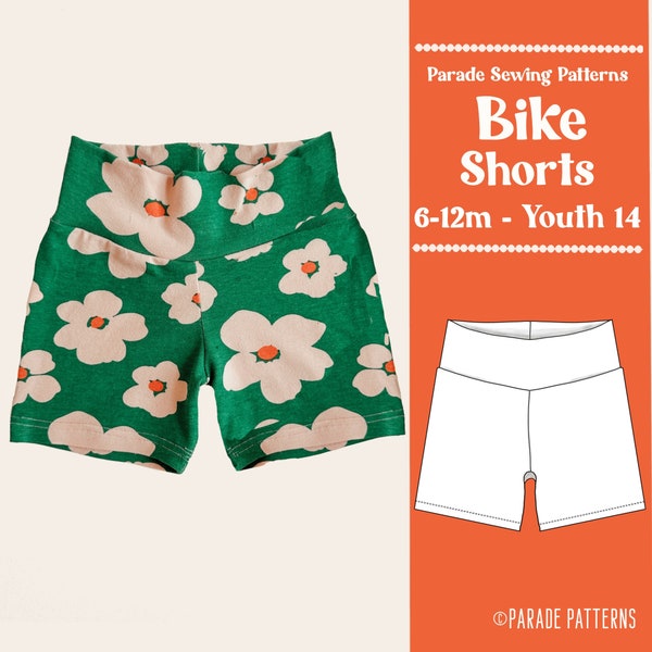 BIKE SHORTS pdf sewing pattern/A0 |  video tutorial | soft, knit shorts for sizes 6-12m up to Youth 14