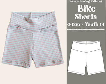 BIKE SHORTS pdf sewing pattern/A0 |  video tutorial | soft, knit shorts for sizes 6-12m up to Youth 14