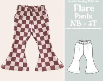 FLARE PANTS pdf sewing pattern/A0 |  video tutorial | bell bottom pants, yoga pants