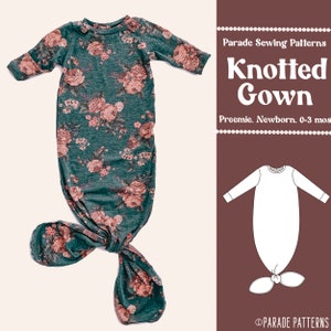 KNOTTED GOWN for BABY Sewing Pattern pdf/A0 |  video tutorial | Baby Gown pattern | Knotted Gown Newborn