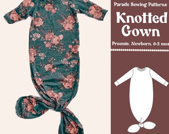 KNOTTED GOWN for BABY Sewing Pattern pdf/A0 |  video tutorial | Baby Gown pattern | Knotted Gown Newborn