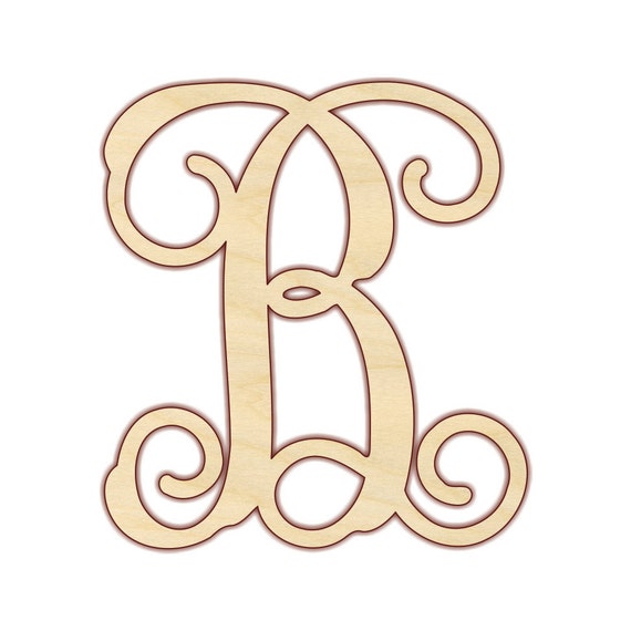 Vine Monogram Wood Letter 150107 - Unfinished, various sizes,  Wood Initial Cutout Shapes Sign Wood Craft Shapes