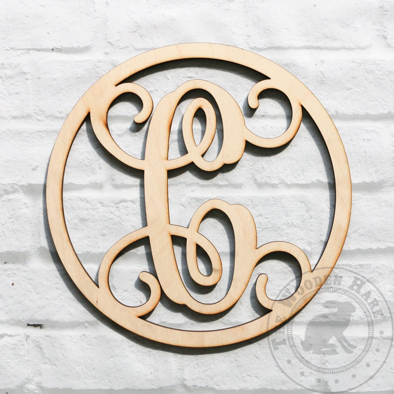 Circle Monogram Wood Letter Unfinished Various Sizes Wood Etsy