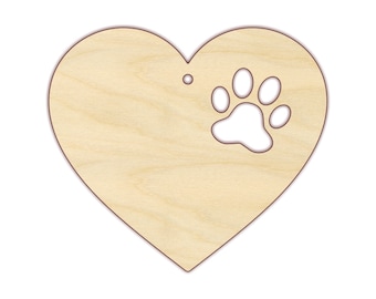 Heart Paw Print Ornament Blank - Christmas Ornament - 170574 - Unfinished wood