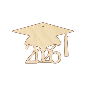 Adorno de graduación de 2026 en blanco - Birrete de graduación - 2025 Madera sin terminar DIY imagen 1