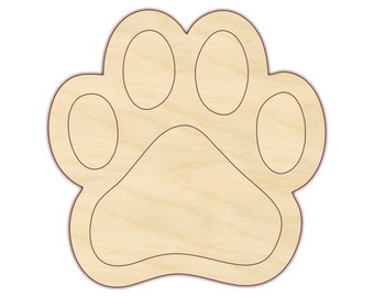 Paw Wood Cut Out - 4&quot; - 12&quot; - Unfinished wood, Various sizes 170222