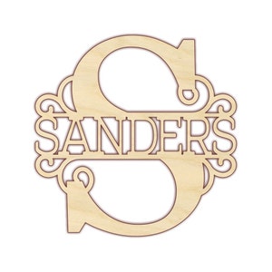 Monogram with Last Name - Door Hanger - Unfinished Wood - Wall Hanging - Wreath Sign