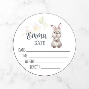 Birth Announcement Sign Girl, Floral Bunny Baby Girl Announcement Sign, Personalized Gift for Baby