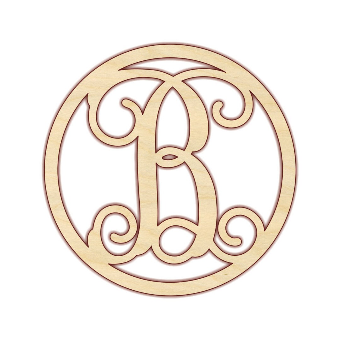 Circle Monogram Wood Letter Unfinished, Various Sizes, Wood Initial