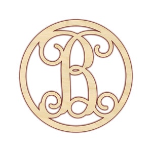 Circle Monogram Wood Letter - Unfinished, various sizes,  Wood Initial Cutout Shapes Sign Wood Craft Shapes - 6"-12" - 150201