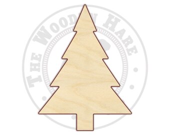 May include: A wooden cutout of a Christmas tree. The tree is light brown and has a simple design.