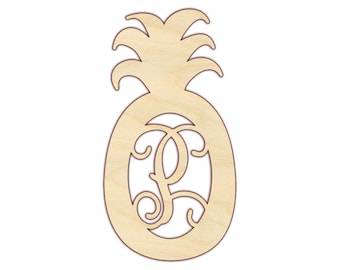 Pineapple Monogram Door Hanger - Wood Cutout for Front Door Decor - DIY Home Decoration
