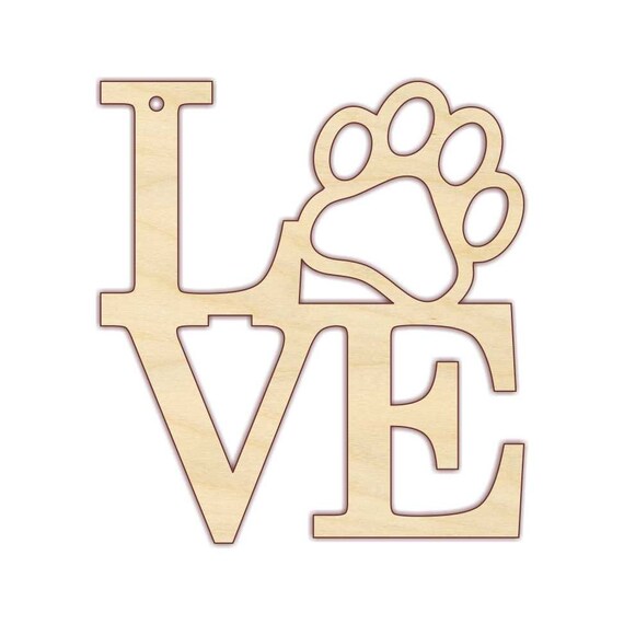 Love Paw Print Ornament - Raw Wood Love Paw Print Ornament - Raw Wood
