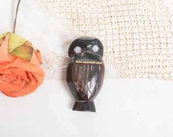 Vintage miniature box made of cow horn shaped as an owl