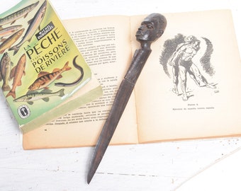 Wooden African men bust figurine letter opener, Letter opener, wooden letter opener, paper knife