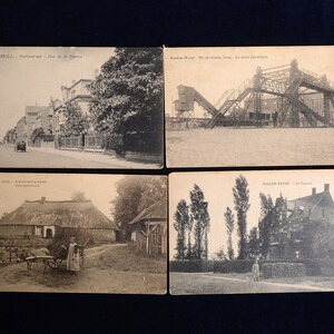 Cuatro Antiguas cartas postales de Bélgica en tono sepia