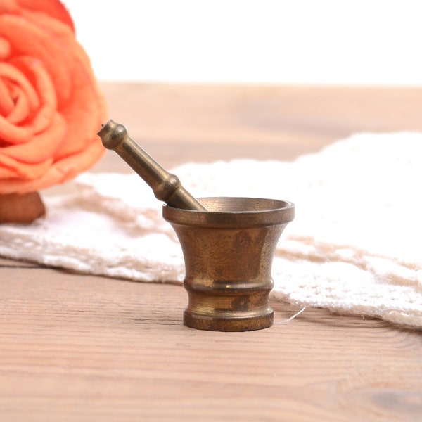 Vintage miniature brass mortar and pestle