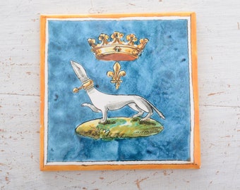 Antique Small Tile with Ermine and Crown by Ulisse Blois G. Bruneau Balon