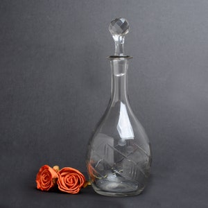 Vintage hand made glass decanter, glass bottle, glass carafe
