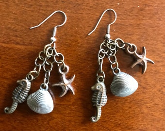 Seahorse and Starfish Drop Earrings