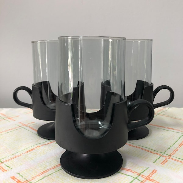 Vintage MCM Black Smoke Glass Corning Glas Snap Mug Retro Barware Tumbler - Sold Individually