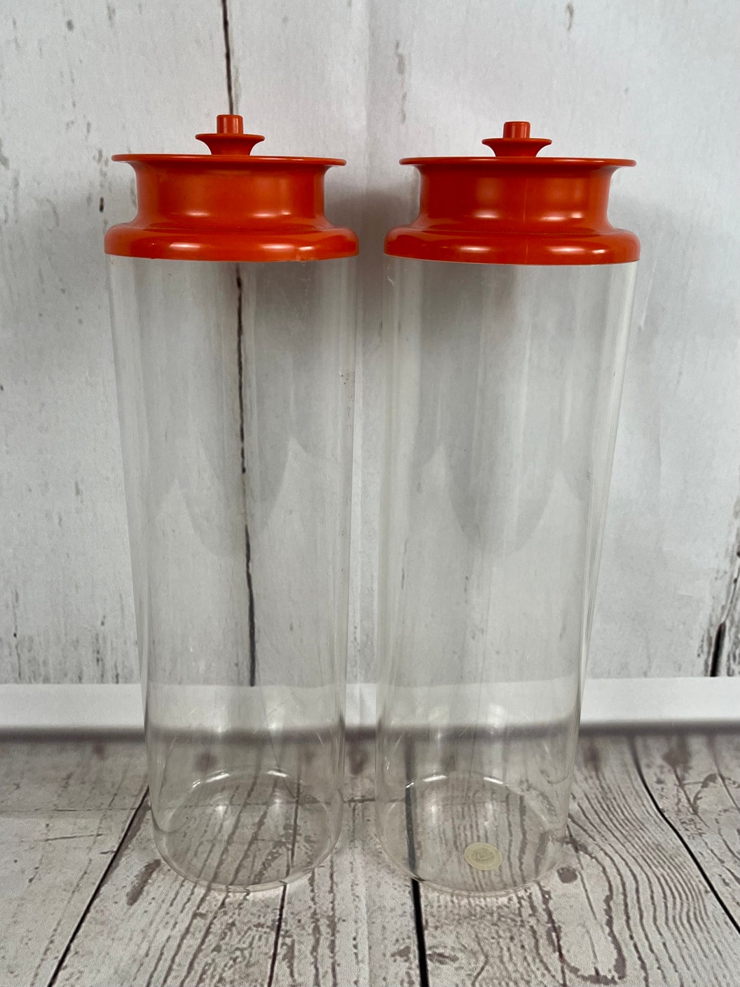 Pair Vintage Tupperware Burnt Orange Acrylic Canisters Press Etsy
