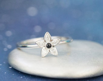 Cremation Ring for Ashes • The “Leilani” Ring • Sterling Silver 6mm Moissanite Flower Cremation Ring for Ashes
