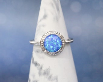 Cremation Ring for Ashes • The “Hannah” Ring • 14k White Gold • 8mm Opal Beaded Cremation Ring for Ashes