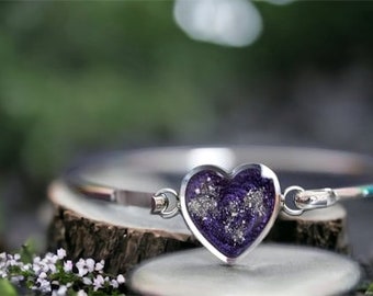 Bespoke Cremation Jewelry • Resin “Michela” Bracelet • Stainless Steel 16mm Heart Cremation Ash Bangle Bracelet