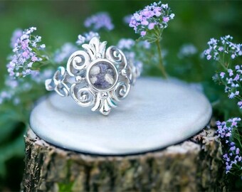 Glass Cremation Ring for Ashes • Glass “Marie” Ring • Fleur de Lis Glass Cremation Ring for Ashes