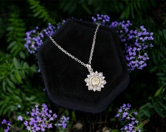 Cremation Necklace for Ashes • The “Amira” Necklace • 5mm Flower Gemstone Cremation Ash Pendant