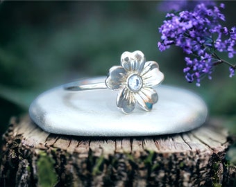 Cremation Ring for Ashes • The “Jocelyn” Ring • 4mm Flower Gemstone Cremation Ring for Ashes