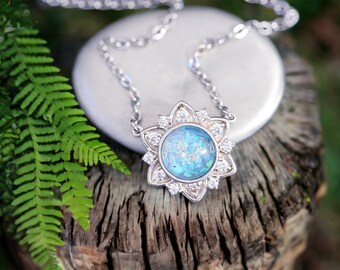 Glass Cremation Necklace for Ashes • Glass “Aria” Pendant • 16mm Flower Glass Cremation Ash Pendant