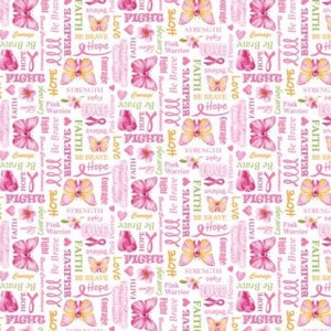 7307S-02, White Word Print - from a Pink Celebration Collection, 44&quot;/45&quot; wide, sold by the 1/2 yard