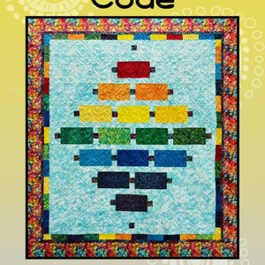 May include: A quilt pattern design featuring a colourful geometric pattern with the text "Morse Code" and "creative sewlutions for Villa Rosa Designs".