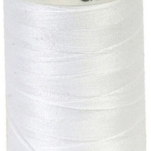 May include: A white spool of Gütermann 100% Polyester thread. The spool has a white top and bottom with black text that includes the brand name, color number 20, and a barcode. The thread is tightly wound around the spool.