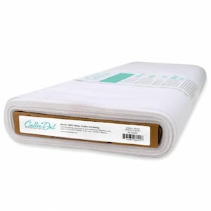 May include: White woven 100% cotton fusible interfacing from Callie Del Interfacing Inc. The label reads "Woven 100% Cotton Fusible Interfacing" and includes the brand name, website, and "Made in Mexico".