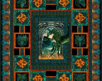 Dragons Emerald Reign Quilt KIT by Jason Yenter 90&quot;X108&quot;