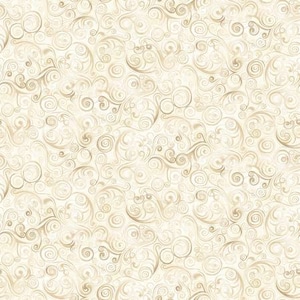 May include: A seamless pattern with a white background and a repeating design of gold swirls and circles.