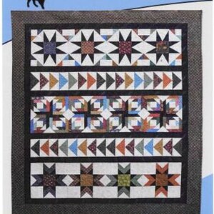 May include: A quilt pattern titled "Curiosity" featuring a black cat silhouette and a quilt design with a black, white, and multi-colored star pattern. The quilt pattern is by Deb's Cats N Quilts Designs.
