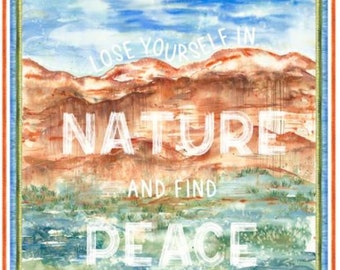 39770-11, Desert Oasis - Nature Panel, approx. finished size: 36" x 44" (Mountains, Text, Landscape, Nature), by Moda