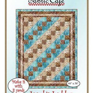 May include: Quilt pattern for Jacob's Ladder, a quilt design with a diagonal pattern of brown and blue squares. The pattern is 44 inches by 58 inches and requires 3 yards of fabric.