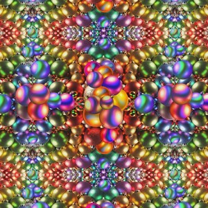 Puede incluir: Un patrón caleidoscópico de adornos navideños en varios colores, incluyendo verde, dorado, morado y rojo. Los adornos están dispuestos en un diseño simétrico, creando una imagen festiva y visualmente atractiva. Los adornos son redondos y brillantes.