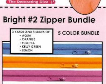 MD005 Damour BRIGHT II, 5 couleurs Zipper Tape (aqua/orange/fuschia/kelly green/citron)