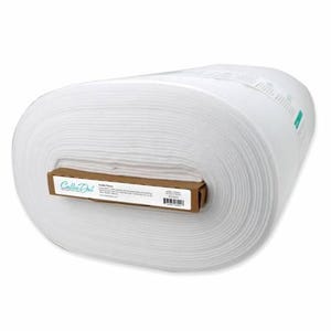 May include: A white roll of fusible fleece fabric, 45 inches wide, for quilting and crafts. The label reads "Calico Quilts Fusible Fleece 45" x 100" (114 cm x 254 cm).