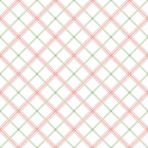 Op de afbeelding: Een naadloos diagonaal ruitpatroon. Het ontwerp toont elkaar kruisende lijnen in roze en groene tinten, tegen een witte achtergrond. De lijnen vormen een rasterachtige structuur, ideaal voor diverse design toepassingen. Het patroon is herhaald.
