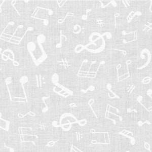 21911-1, Mini Madness - Music Notes White, 44&quot; x 45&quot; wide, sold by the 1/2 yard