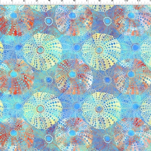 23CAL-1, Calypso II - Sea Urchins - Blue, 44"/45" wide, sold by the 1/2 yard, from In The Beginning Fabrics