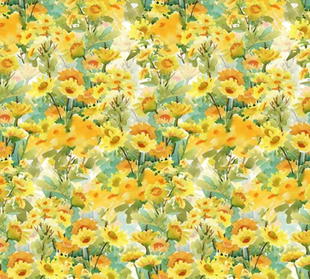 9DC-1、デコパージュ - ひまわり（黄色）、幅44インチ/45インチ、1/2